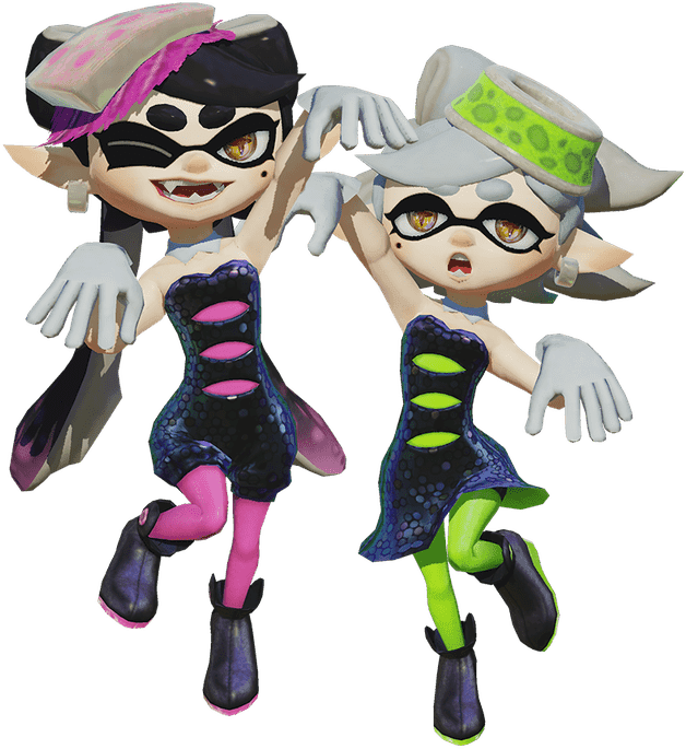 Official group render of the Squid Sisters, Callie and Marie, from Splatoon
